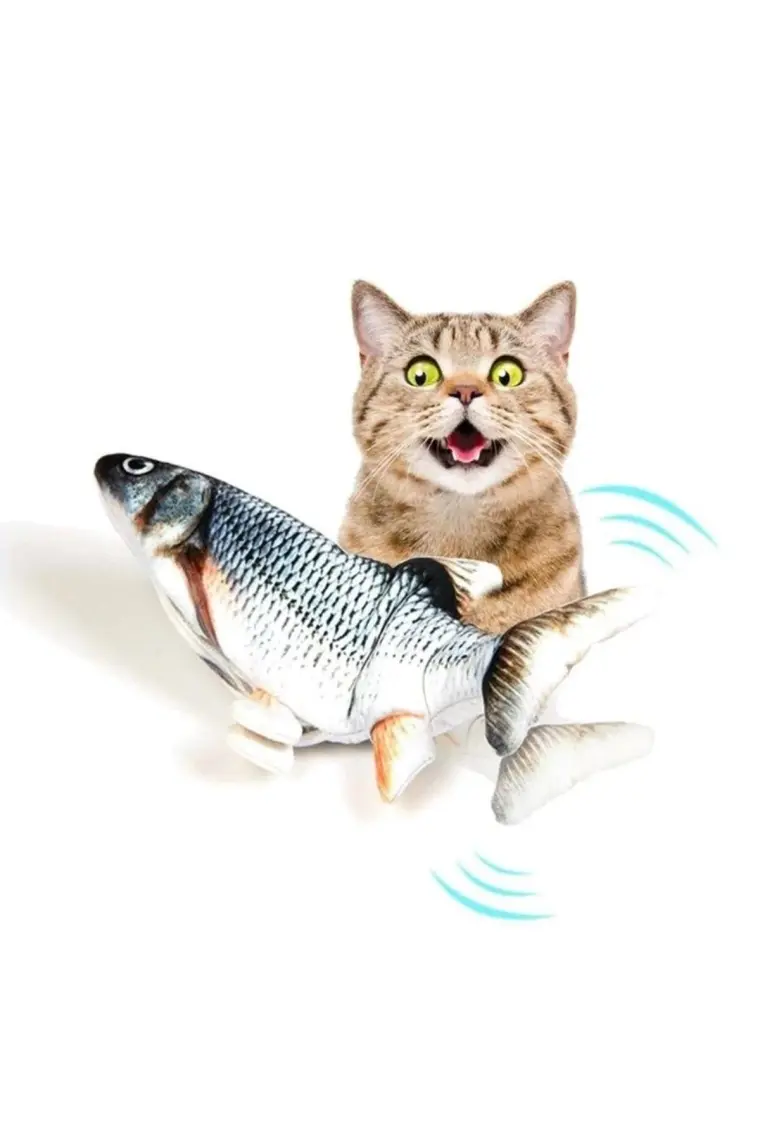 Hediye Filesi Kedi Oyuncağı Balık Şarjlı Hareket Eden Balık Oyuncak Büyük Boy Bez 30X13 cm