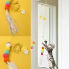 Tineke Elastik Kendinden Yapışkanlı Renkli Kedi Oyun Oltası Kedi Oyuncağı Yapışkanlı Olta Eğitim Oyuncağı