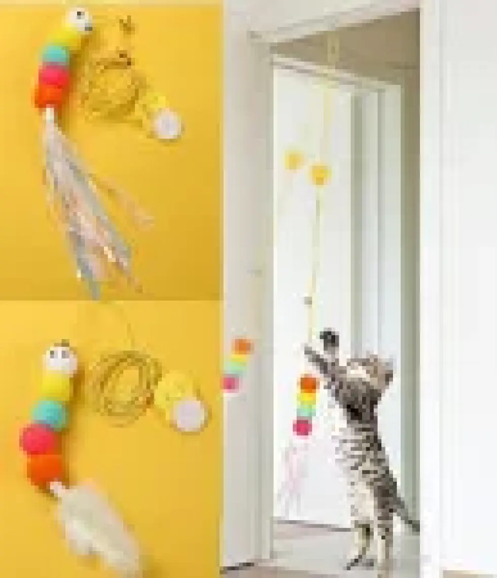 Tineke Elastik Kendinden Yapışkanlı Renkli Kedi Oyun Oltası Kedi Oyuncağı Yapışkanlı Olta Eğitim Oyuncağı