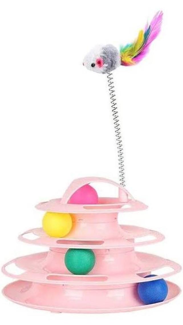 Miapet Tower of Tracks 4 Katlı Tüylü Yuvarlak Kedi Oyuncağı 24 x 13 Cm Pembe