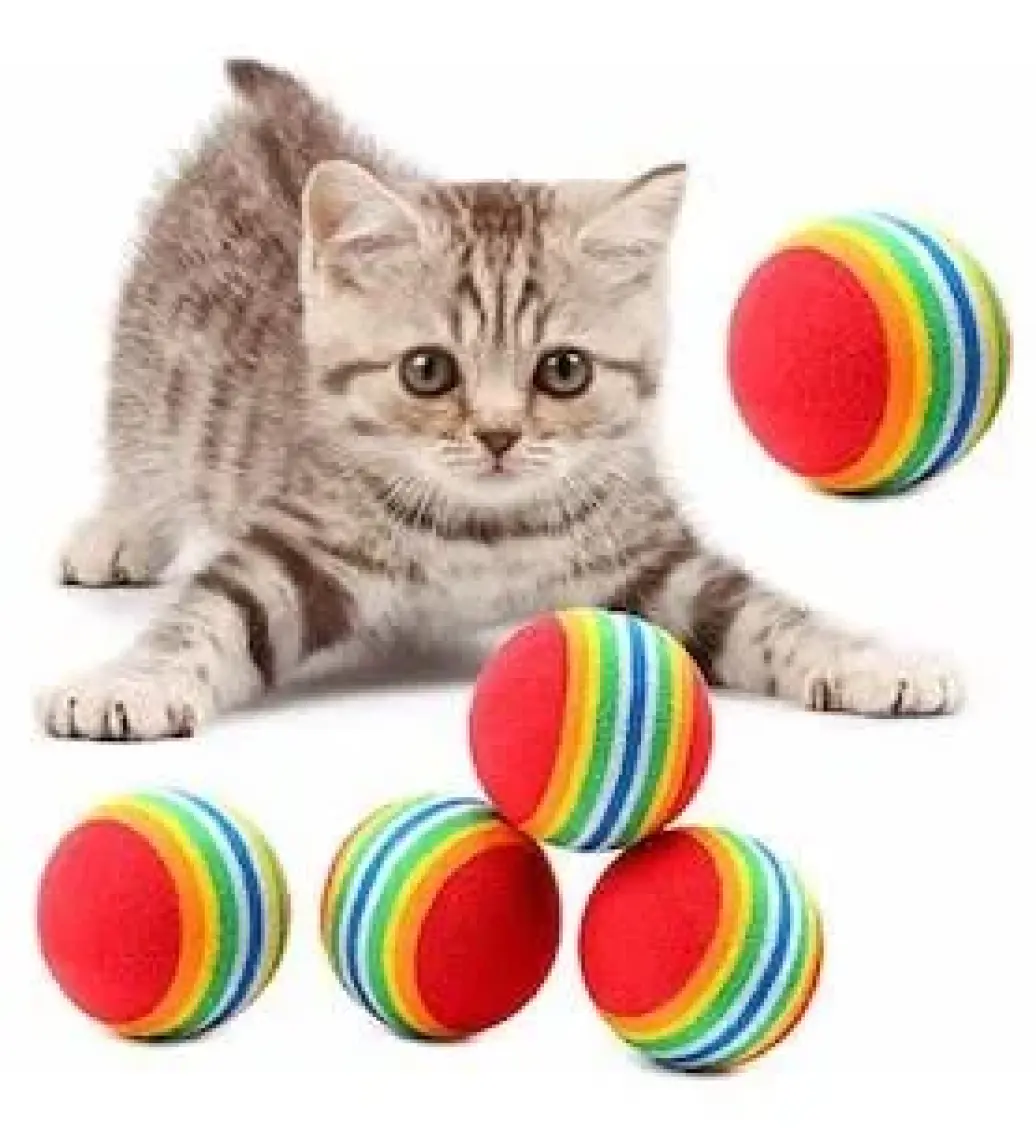 Sinerji Shop 3lü Gökkuşağı Sünger Kedi Köpek Çiğneme Oyun Topu 4,2 cm