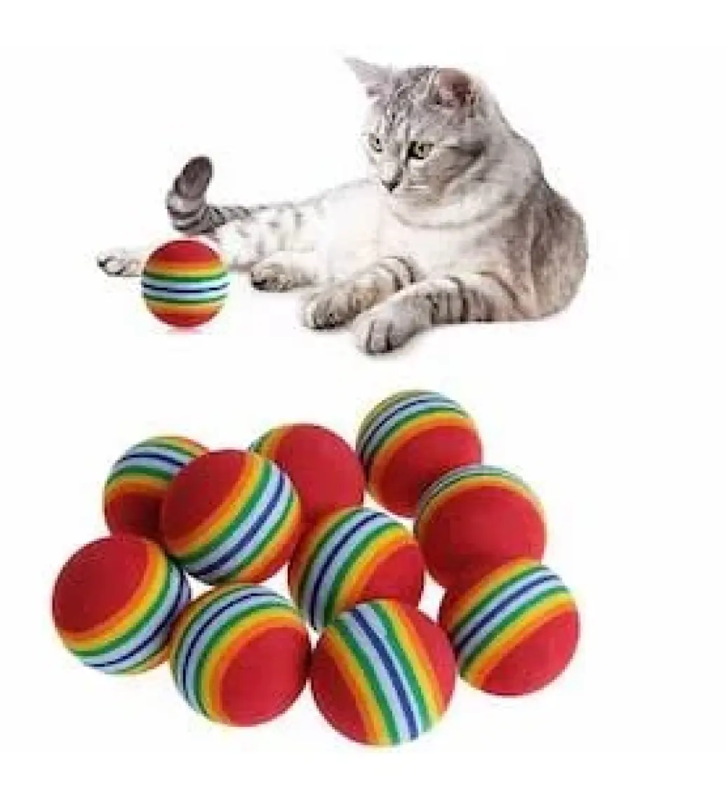 Sinerji Shop 3lü Gökkuşağı Sünger Kedi Köpek Çiğneme Oyun Topu 4,2 cm