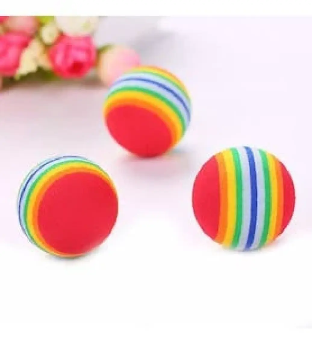 Sinerji Shop 3lü Gökkuşağı Sünger Kedi Köpek Çiğneme Oyun Topu 4,2 cm