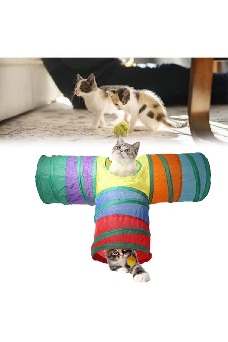 Mixpet Katlanabilir 3 Yönlü Kedi Oyun Tüneli 80 cm Gökkuşağı