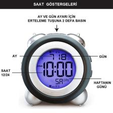 Upway LED Işıklı Yüksek Zil Sesli Dijital Masa Saati Zaman Tarih Çift Alarm
