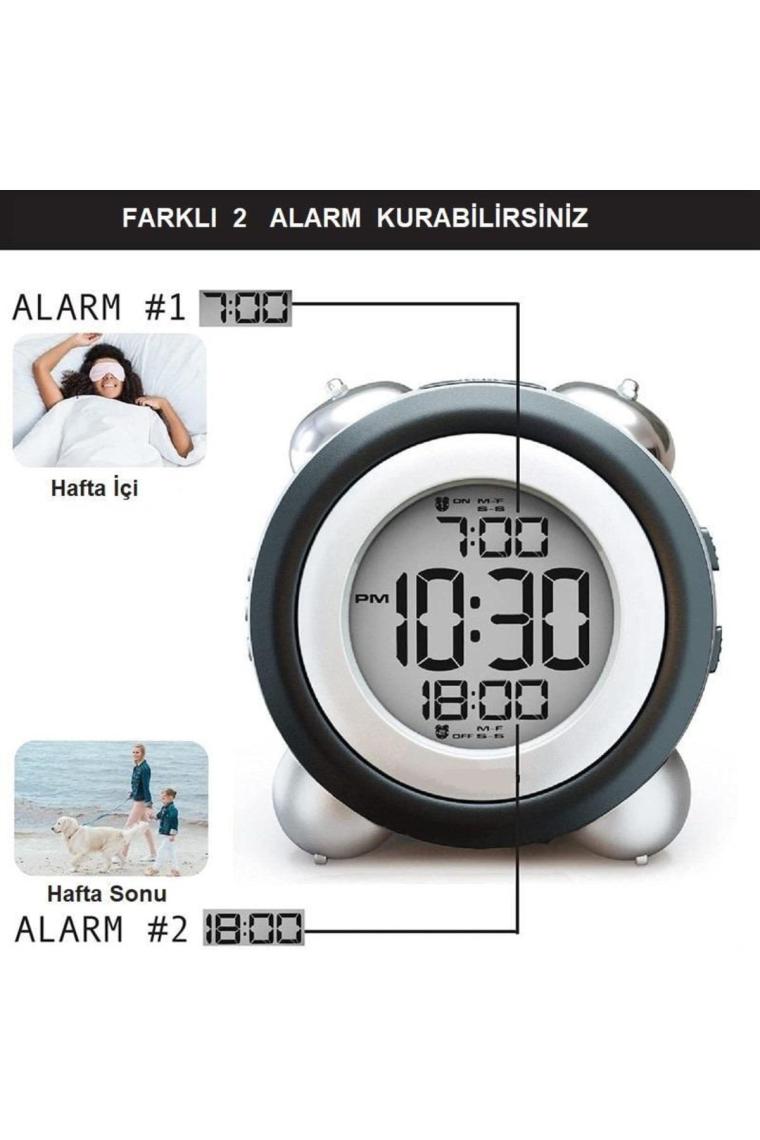 Upway LED Işıklı Yüksek Zil Sesli Dijital Masa Saati Zaman Tarih Çift Alarm