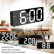 Hymark LED Ekran USB Güç Dijital Aynalı Masa Saati Sıcaklık Alarm Takvim