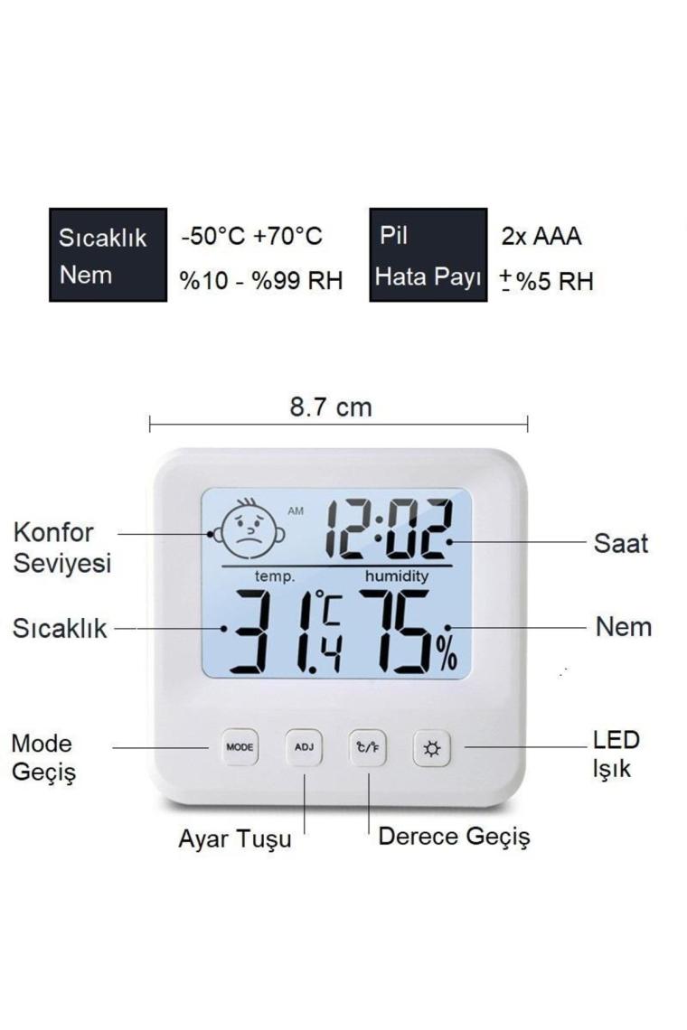 Upway Dijital LCD Masaüstü Saat Sıcaklık Nem Konfor Alarm LED Işıklı Mini Saat