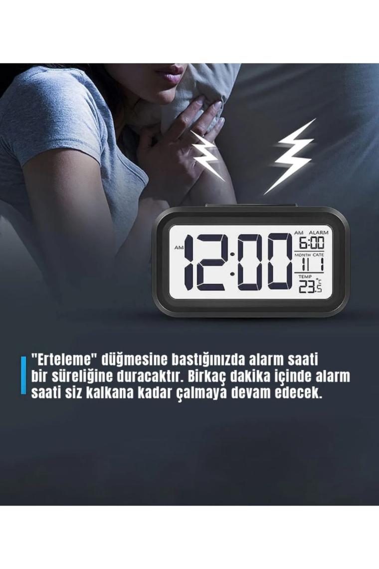 Mini Dünyam Işık Sensörlü Termometreli Alarmlı Dijital Masa Siyah