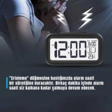 Mini Dünyam Işık Sensörlü Termometreli Alarmlı Dijital Masa Siyah