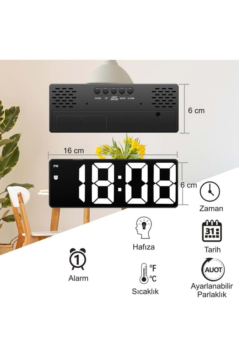 Hymark LED Ekran USB Güç Dijital Aynalı Masa Saati Sıcaklık Alarm Takvim