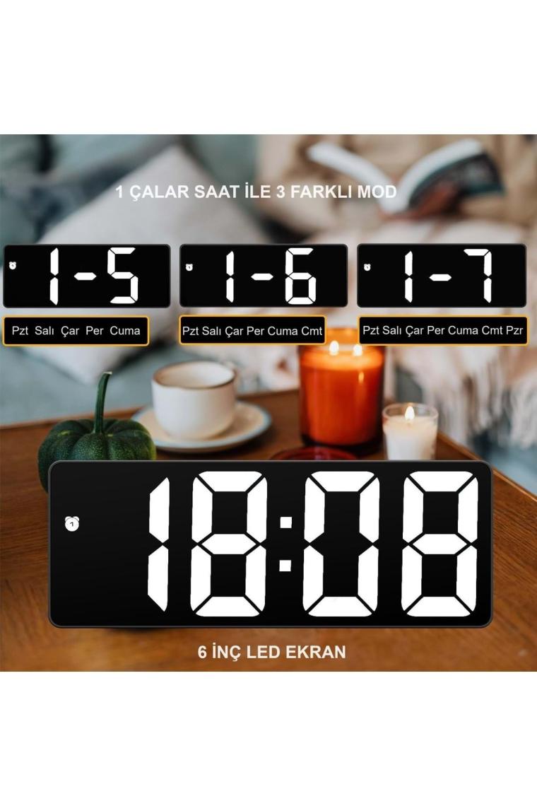 Hymark LED Ekran USB Güç Dijital Aynalı Masa Saati Sıcaklık Alarm Takvim