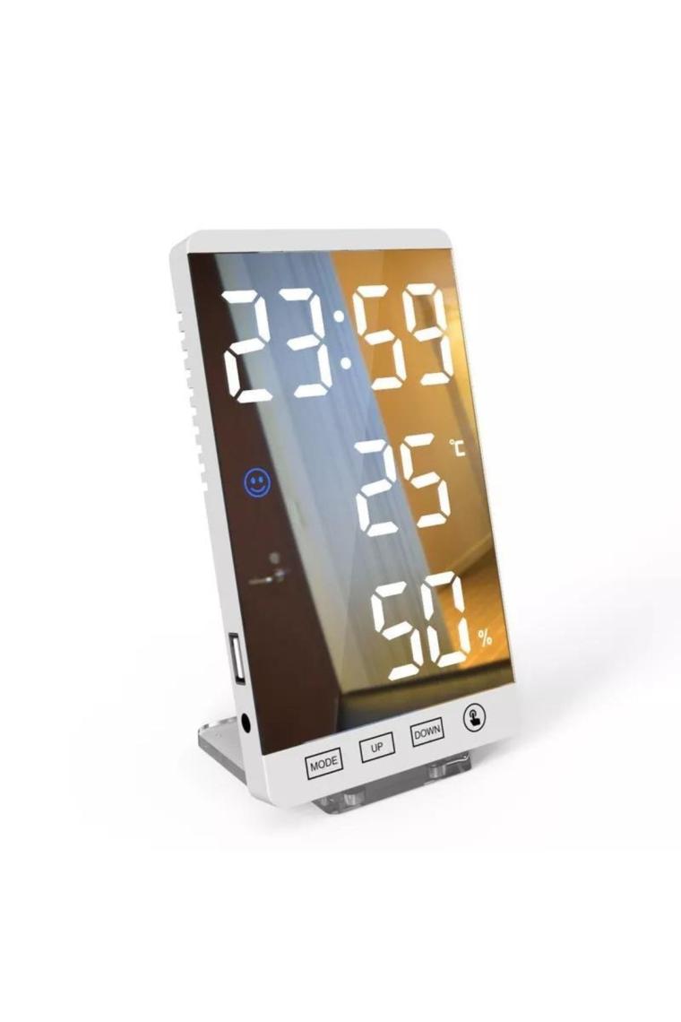 Upway 6 Inç Dijital Aynalı LED Ekran Masa Saati Alarm Sıcaklık Nem USB
