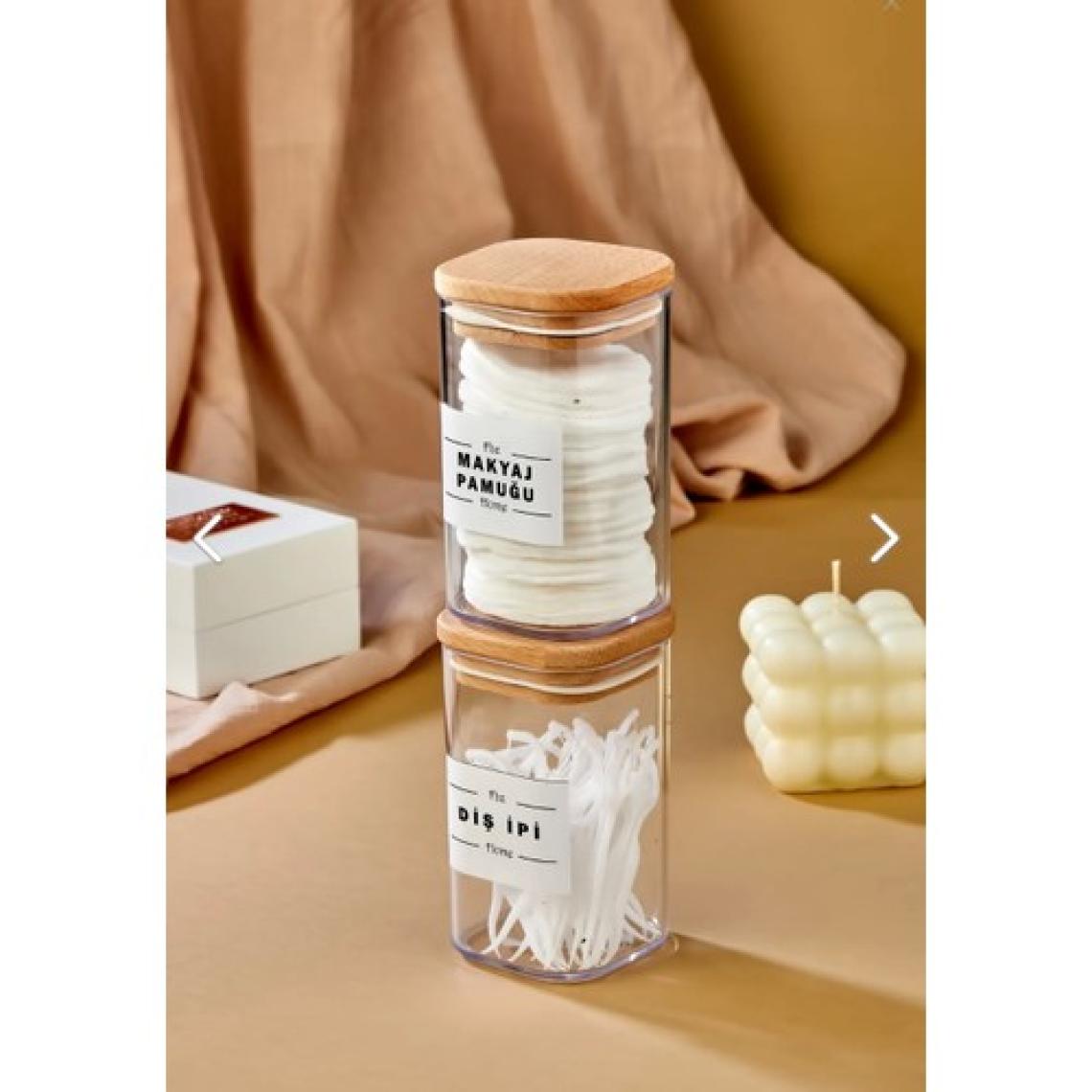 Fbz Home 2'li Dekoratif Ahşap Kapaklı Akrilik 250 ml Dekoratif Diş Ipi & Makyaj Pamuğu