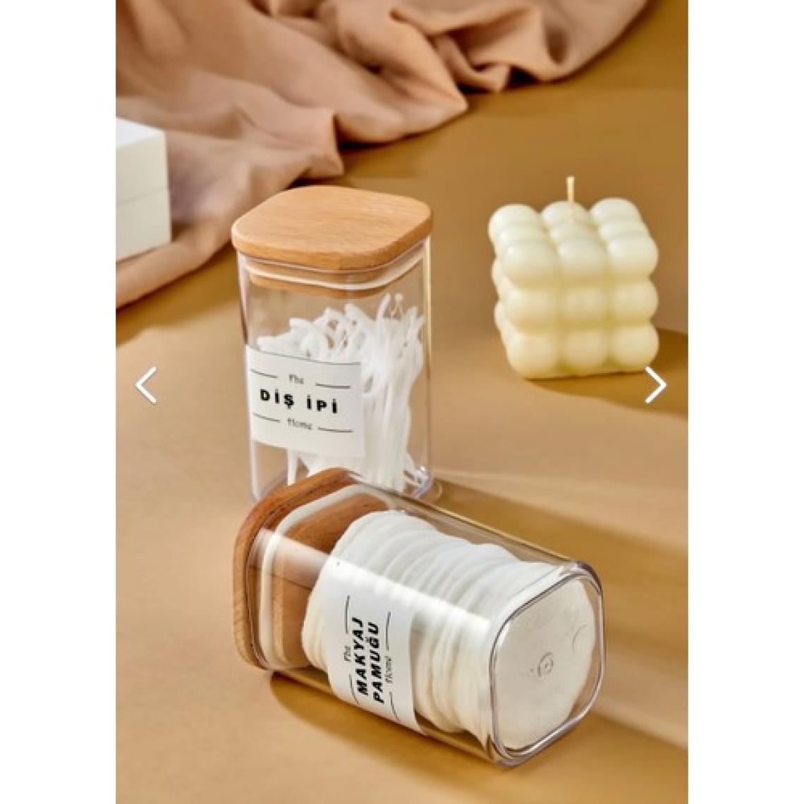Fbz Home 2'li Dekoratif Ahşap Kapaklı Akrilik 250 ml Dekoratif Diş Ipi & Makyaj Pamuğu