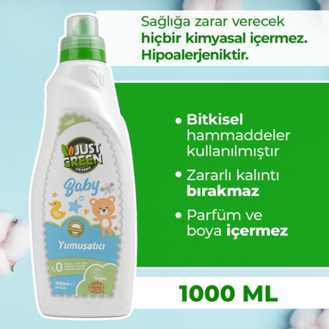 Just Green Organic Baby Çamaşır Yumuşatıcı - Bebekler için %100 Doğal Ve Hassas Yumuşaklık (1000 ML) Yerli Üretim