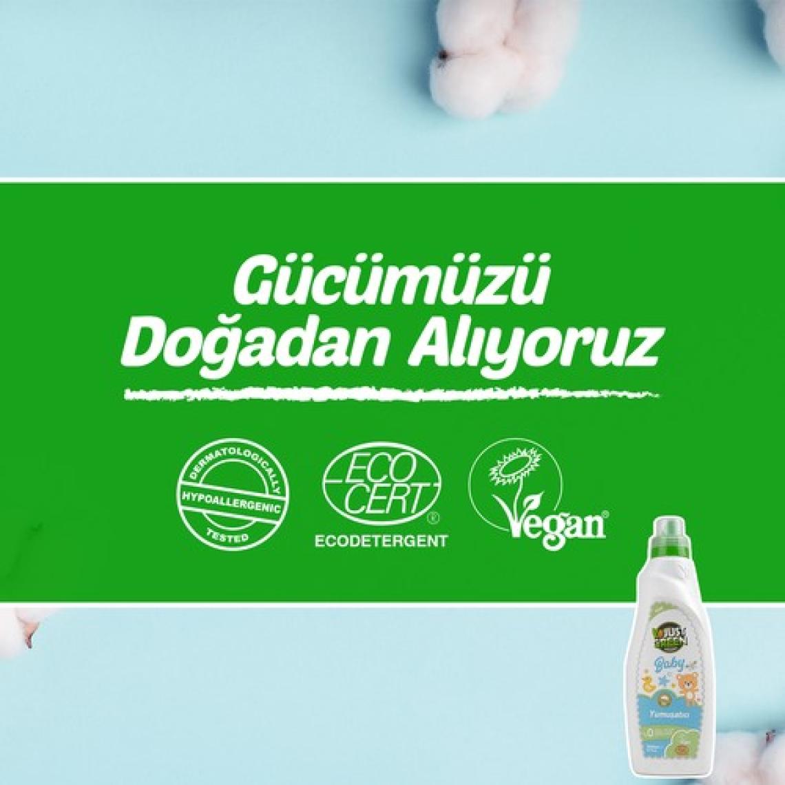 Just Green Organic Baby Çamaşır Yumuşatıcı - Bebekler için %100 Doğal Ve Hassas Yumuşaklık (1000 ML) Yerli Üretim