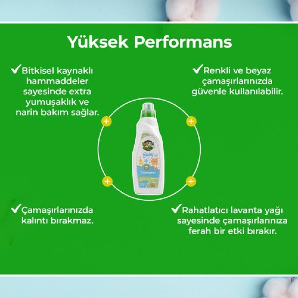 Just Green Organic Baby Çamaşır Yumuşatıcı - Bebekler için %100 Doğal Ve Hassas Yumuşaklık (1000 ML) Yerli Üretim