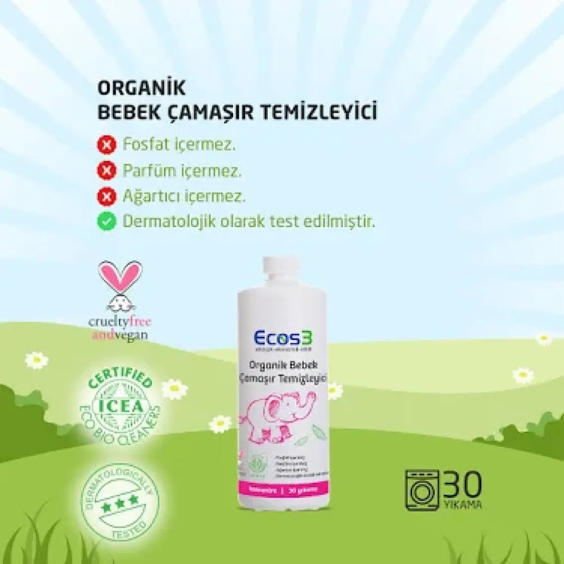 Ecos3 Organik Bebek Çamaşır Temizleyici- 60 Yıkama -2 x 1050 Ml