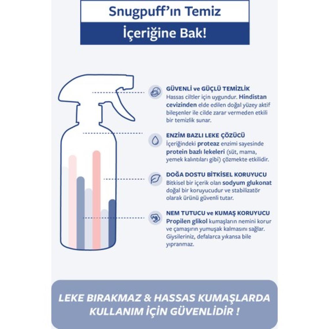 Snugpuff Bitkisel Bebek Çok Amaçlı Çamaşır Leke Çıkarıcı Sprey, Hipoalerjenik Vegan Tüm Kumaşlarda Etki 500 ml