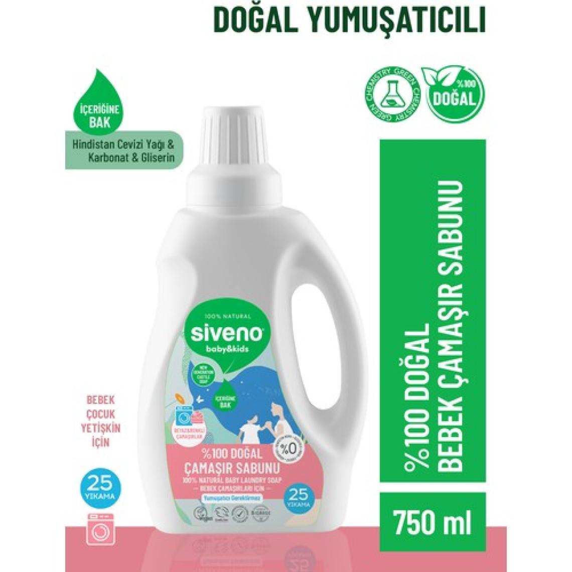 Siveno %100 Doğal Bebek Çamaşır Sabunu Kendinden Yumuşatıcılı Bitkisel Deterjan Konsantre Vegan 750 ml