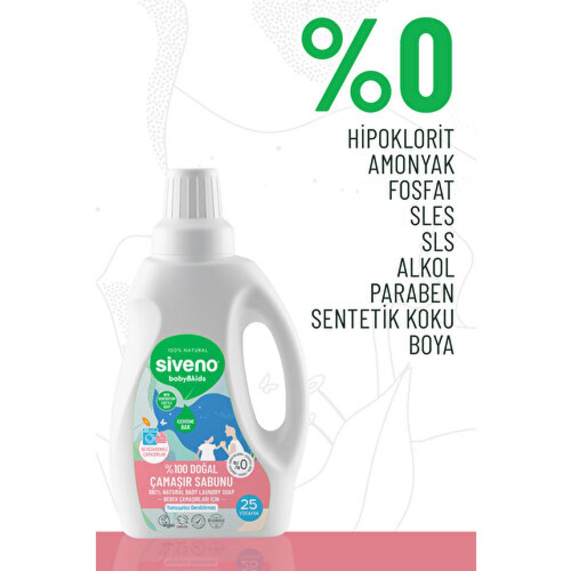 Siveno %100 Doğal Bebek Çamaşır Sabunu Kendinden Yumuşatıcılı Bitkisel Deterjan Konsantre Vegan 750 ml