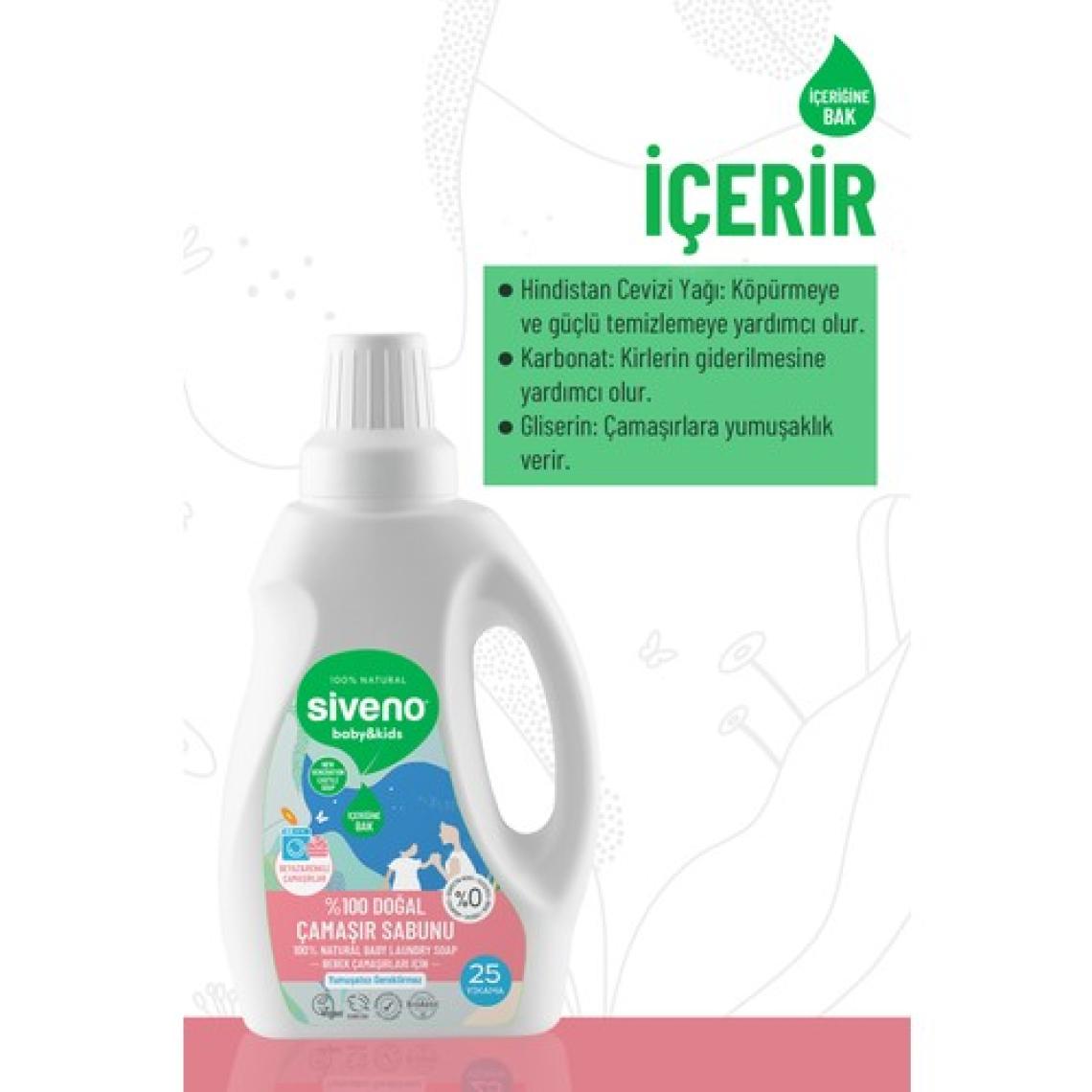 Siveno %100 Doğal Bebek Çamaşır Sabunu Kendinden Yumuşatıcılı Bitkisel Deterjan Konsantre Vegan 750 ml