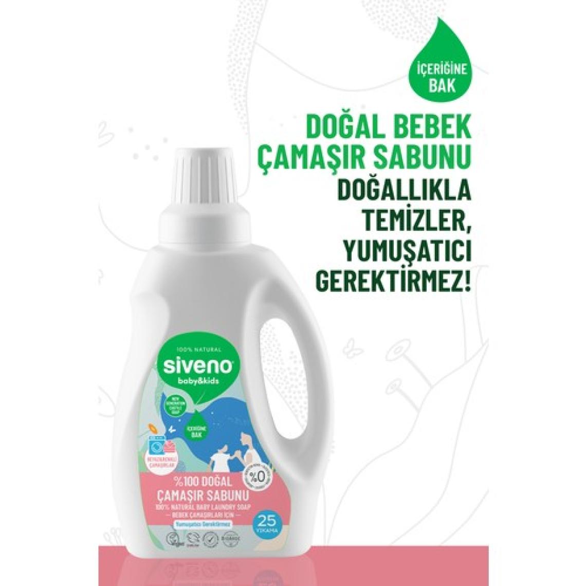 Siveno %100 Doğal Bebek Çamaşır Sabunu Kendinden Yumuşatıcılı Bitkisel Deterjan Konsantre Vegan 750 ml