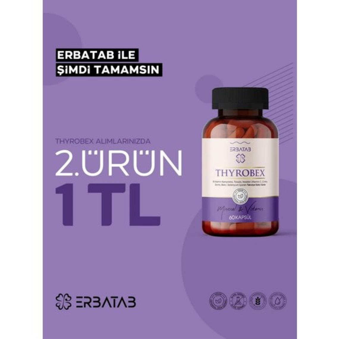 Erbatab Multivitamin ve Mineral Takviye Edici Gıda - 60 Bitkisel Vcaps Kapsül, Çinko ve Vitamin İçerir, Türkiye Menşeli