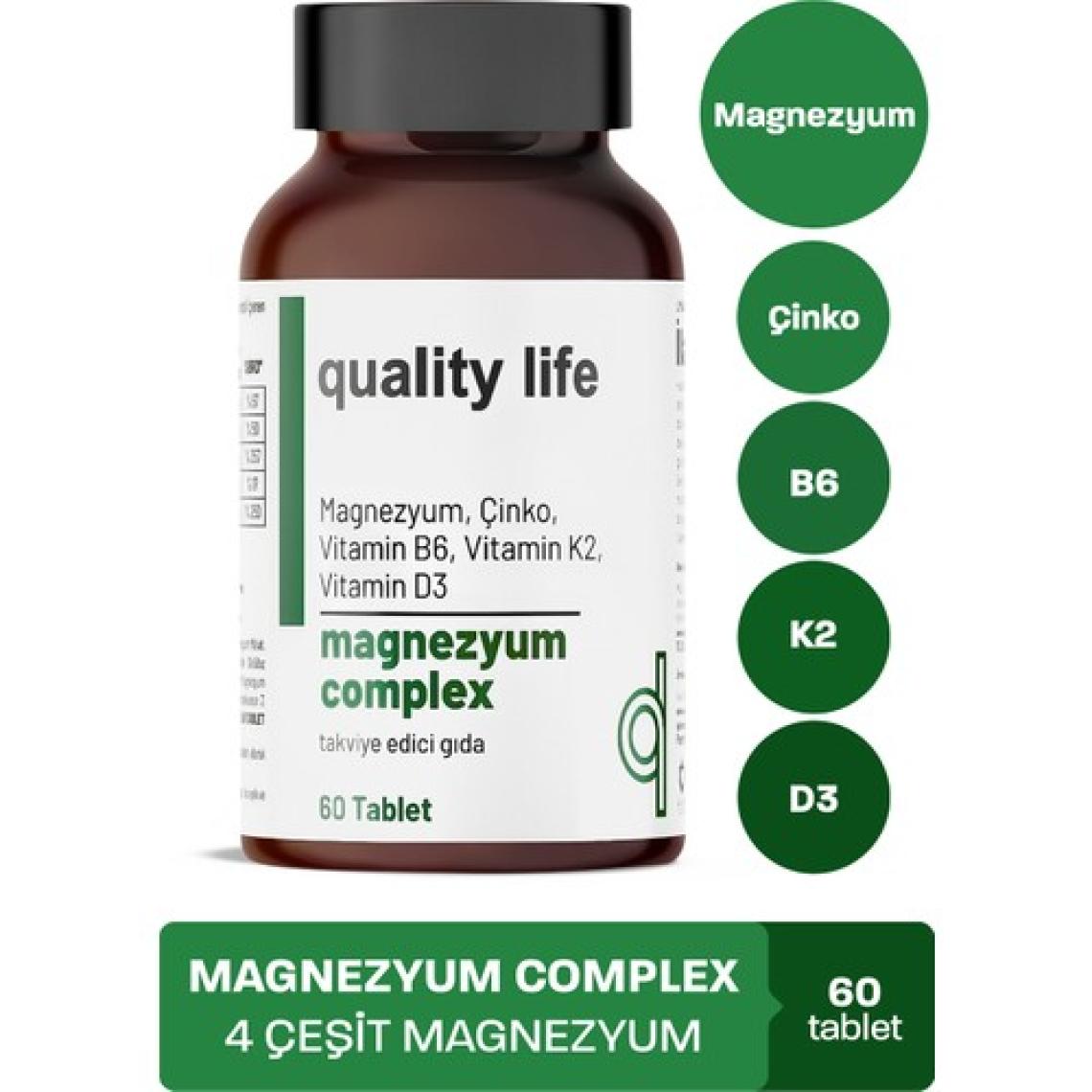Quality Life Magnezyum Complex 60 Tablet - Magnezyum Malat Sitrat Glisinat Taurat Bisglisinat - Magnezyum Çinko