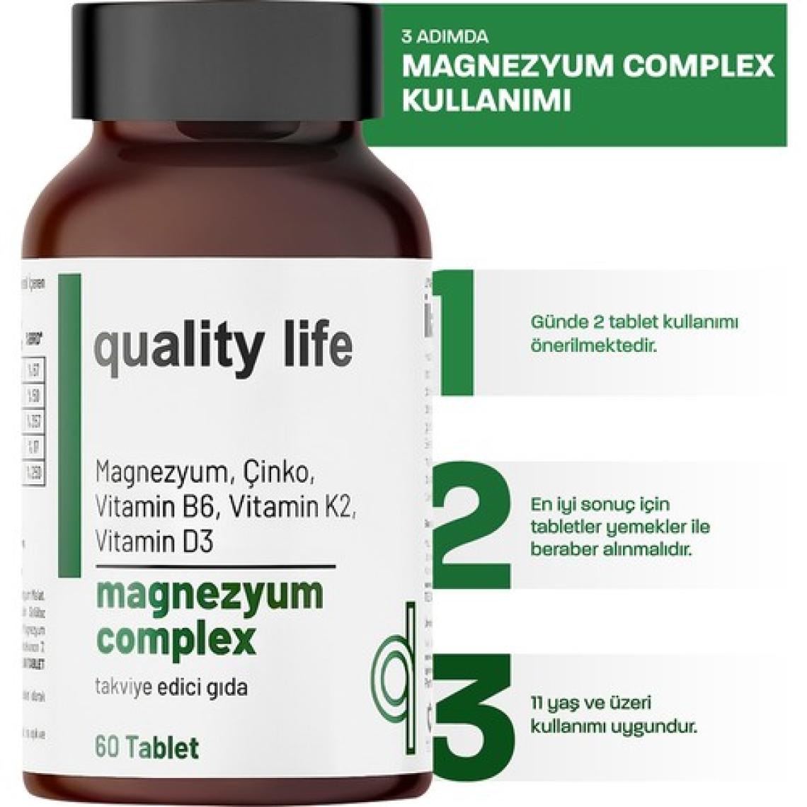 Quality Life Magnezyum Complex 60 Tablet - Magnezyum Malat Sitrat Glisinat Taurat Bisglisinat - Magnezyum Çinko