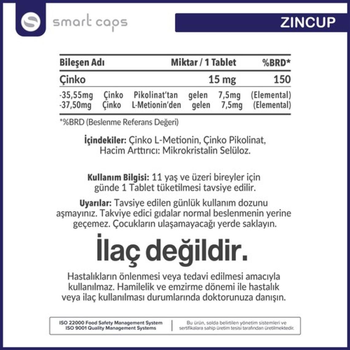 Smartcaps  Zincup Çinko 15 mg 60 Tablet