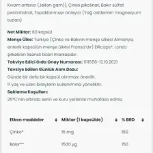 Venatura Çinko & Bakır Takviye Edici Gıda 60 Kapsül