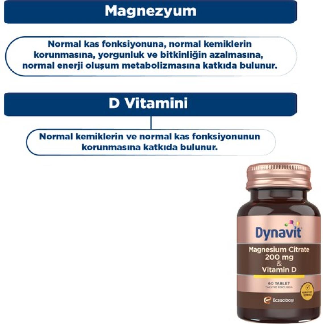 Dynavit Magnesium Citrate 200 mg & Vitamin D 60 Tablet - Magnezyum Sitrat, D Vitamini