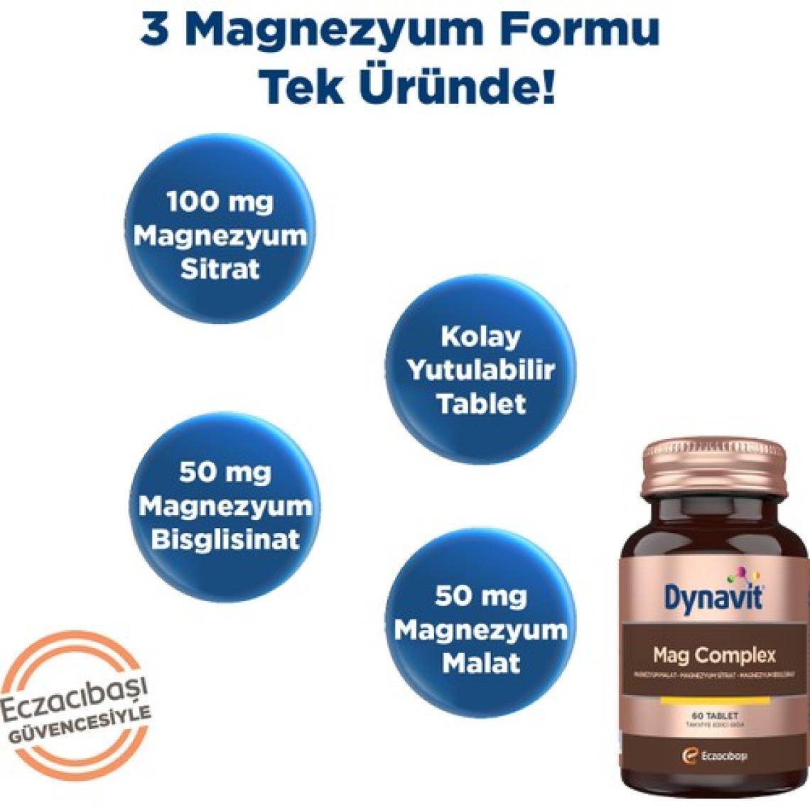Dynavit Mag Complex 60 Tablet - Magnezyum Kompleks (Malat-Sitrat-Bisglisinat)
