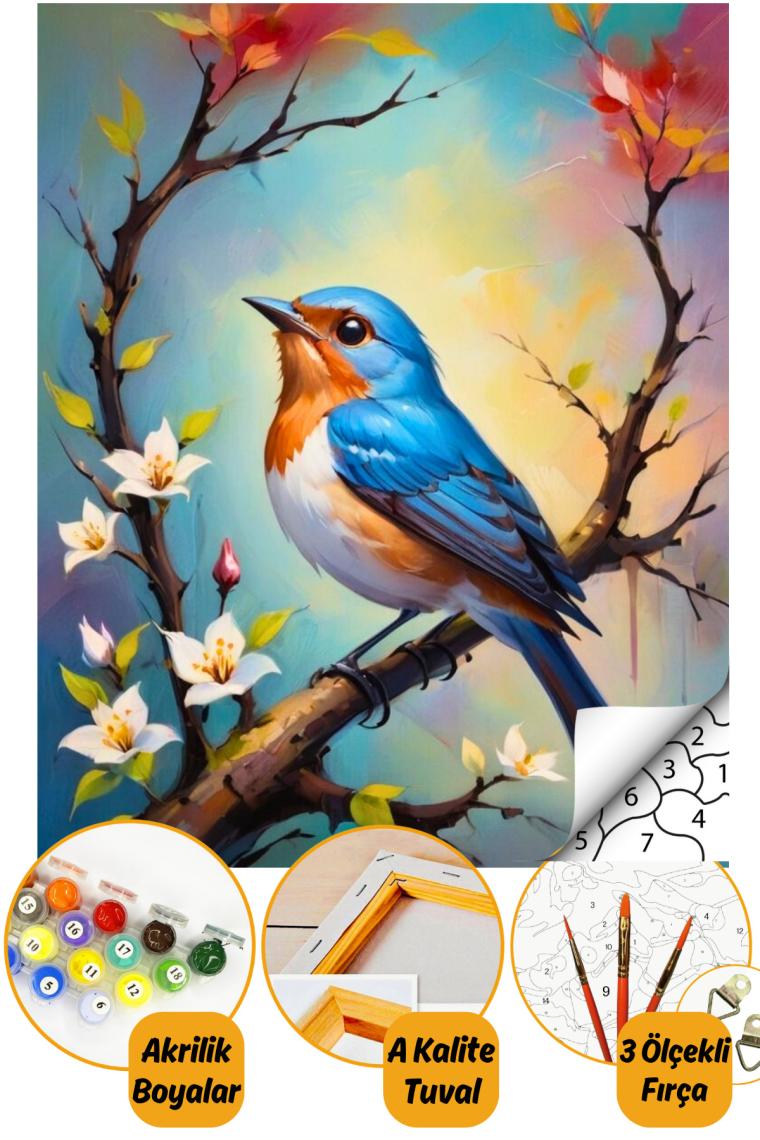 Sayılarla Boyama Numaralı Tuval Seti Fırça Boya Dahil 40X50CM Kuş