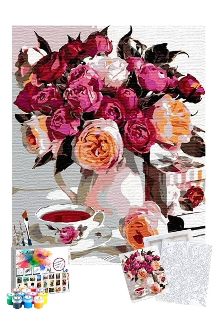 Tabdiko Sayılarla Boyama Seti 40 x 50 cm Tuval Şasesine Gerili Pembe Kamelyalar