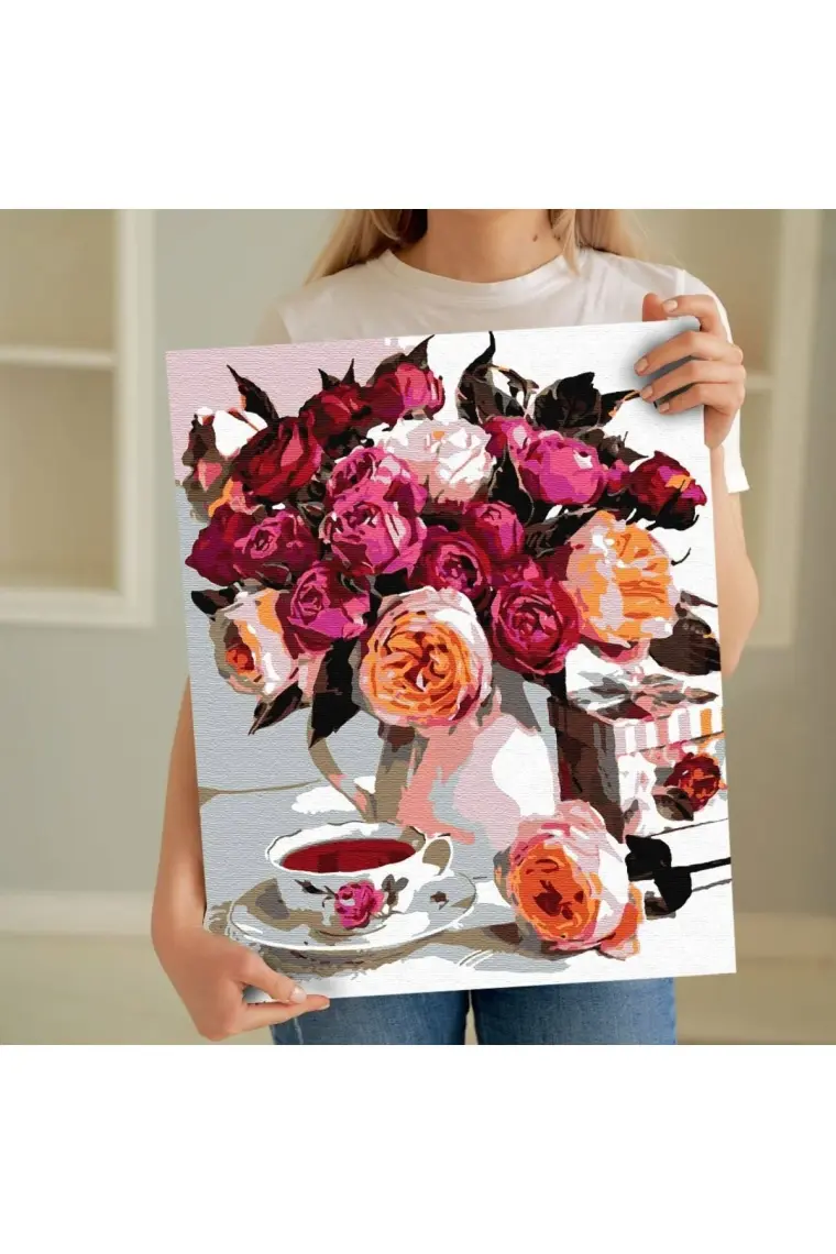 Tabdiko Sayılarla Boyama Seti 40 x 50 cm Tuval Şasesine Gerili Pembe Kamelyalar