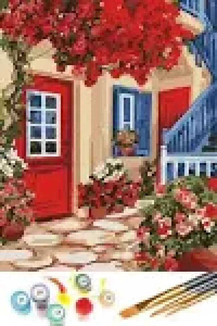 Tabdiko Sayılarla Boyama Seti 40 x 50 cm Tuval Şasesine Gerili Kırmızı Bahçe
