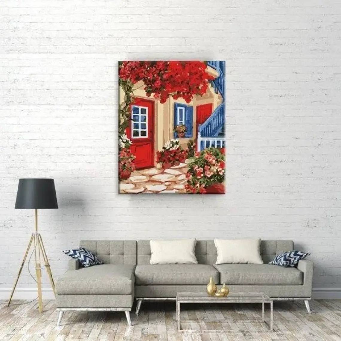 Tabdiko Sayılarla Boyama Seti 40 x 50 cm Tuval Şasesine Gerili Kırmızı Bahçe