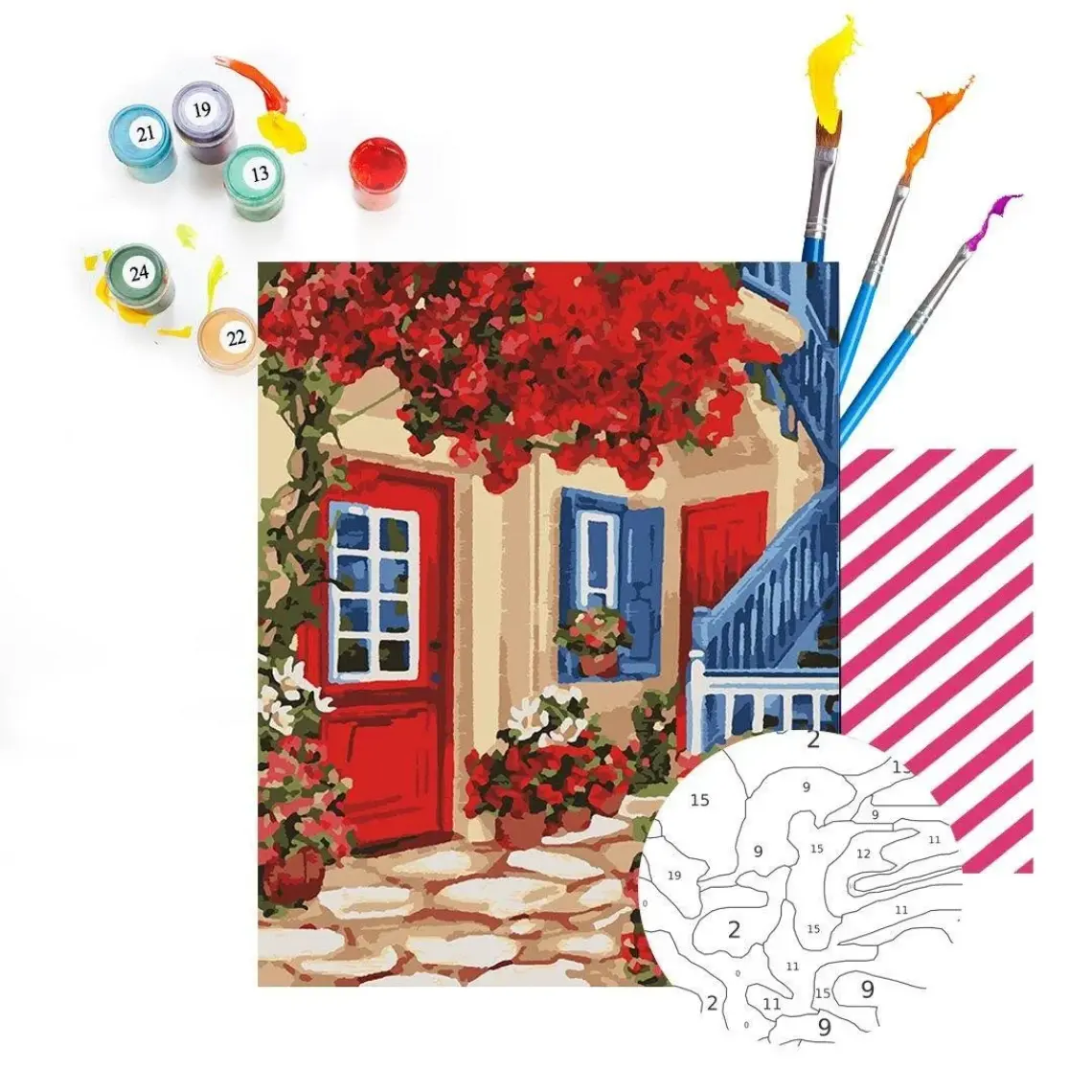 Tabdiko Sayılarla Boyama Seti 40 x 50 cm Tuval Şasesine Gerili Kırmızı Bahçe
