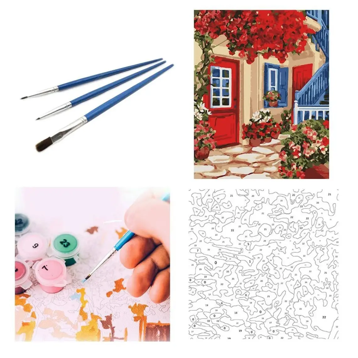 Tabdiko Sayılarla Boyama Seti 40 x 50 cm Tuval Şasesine Gerili Kırmızı Bahçe