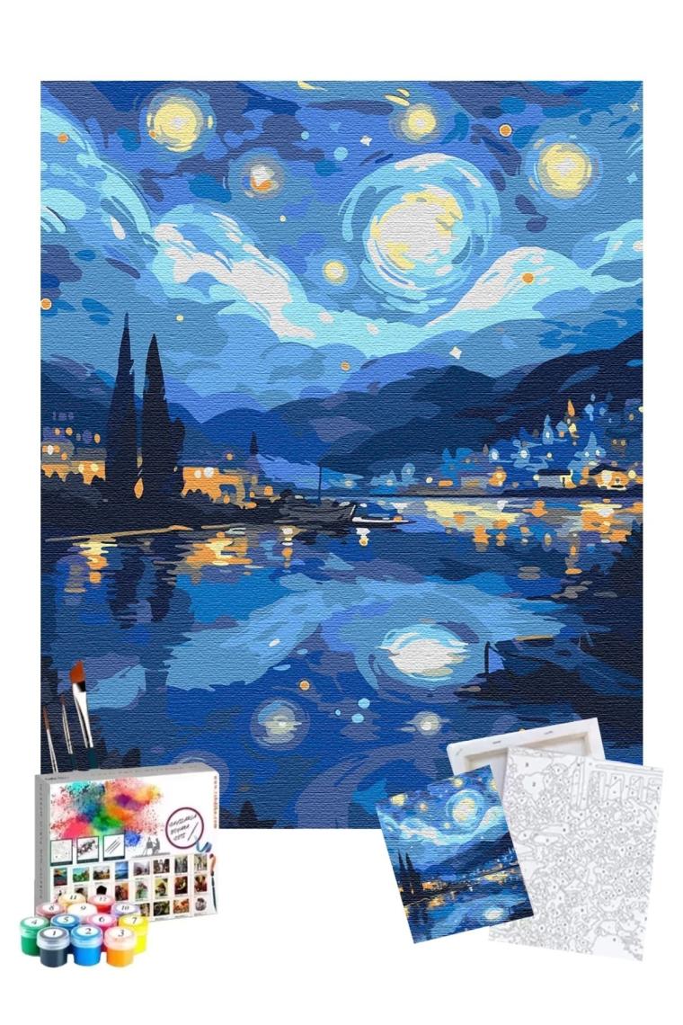 Tabdiko Sayılarla Boyama Seti 40 x 50 cm Tuval Şasesine Gerili Yıldızlı Geceler