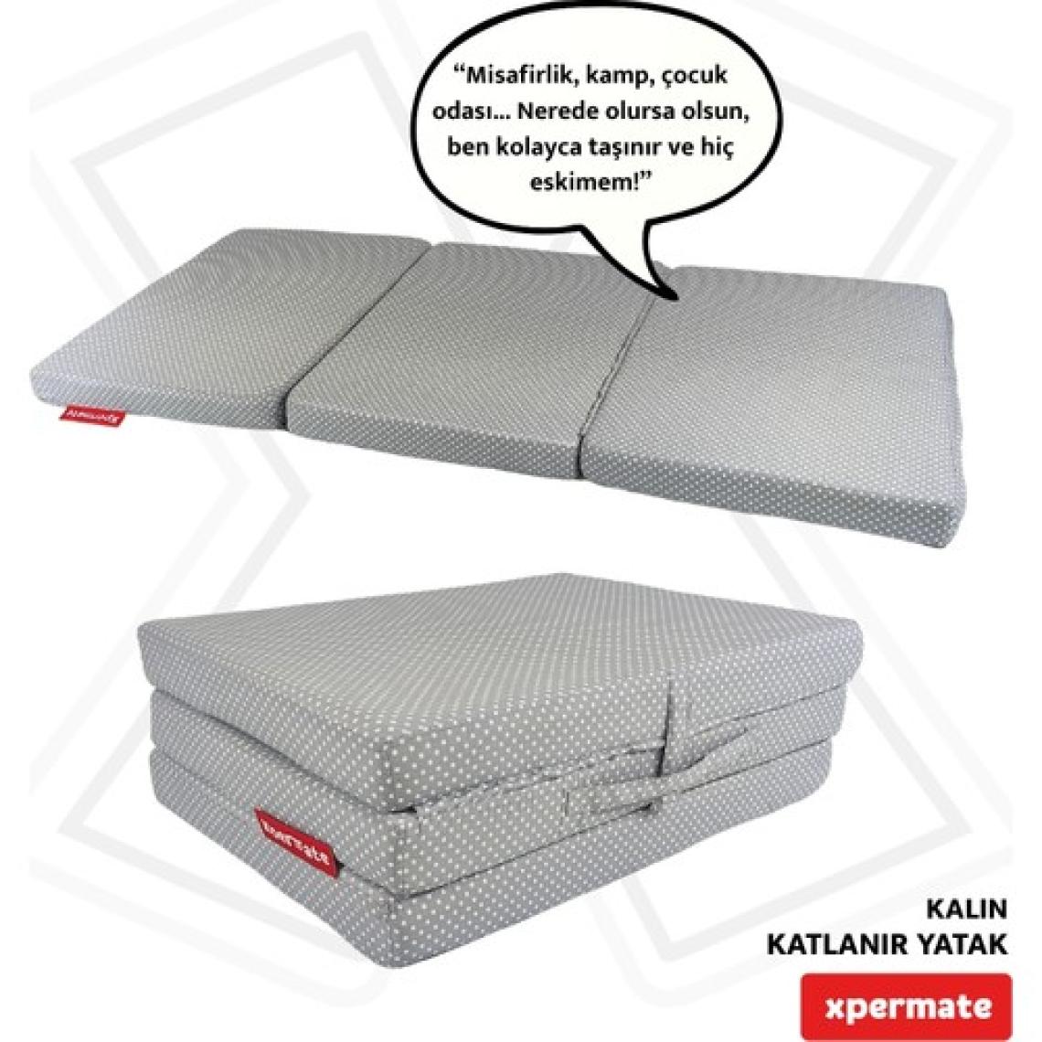 Xpermate Katlanır Yatak Yer Yatağı  Katlanır Sünger Yatak Misafir Yatağı 70X180X6 Gri Puantiyeli