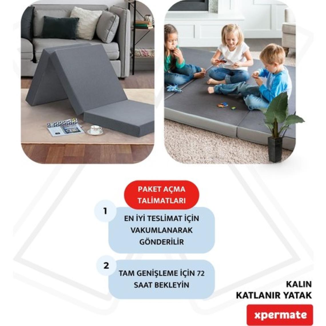 Xpermate Katlanır Yatak Yer Yatağı  Katlanır Sünger Yatak Misafir Yatağı 70X180X6 Gri Puantiyeli