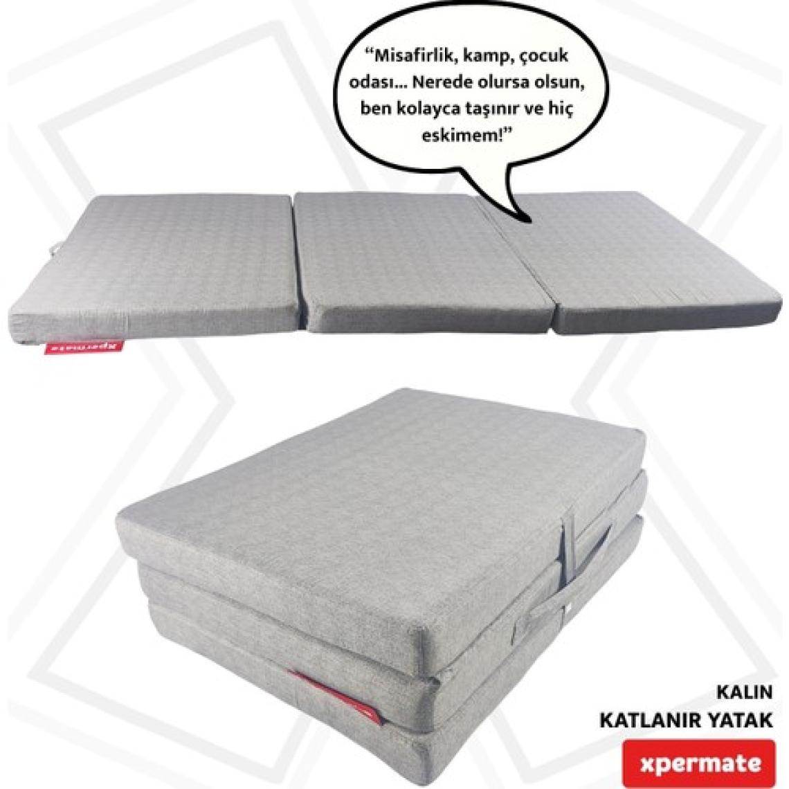 Xpermate Katlanır Yatak Yer Yatağı  Katlanır Sünger Yatak Misafir Yatağı 80X180X8 Gri