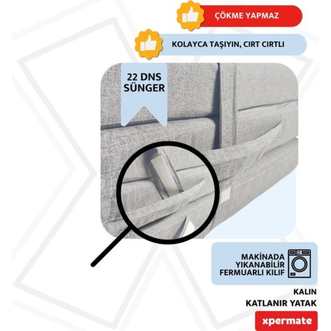 Xpermate Katlanır Yatak Yer Yatağı  Katlanır Sünger Yatak Misafir Yatağı 80X180X8 Gri