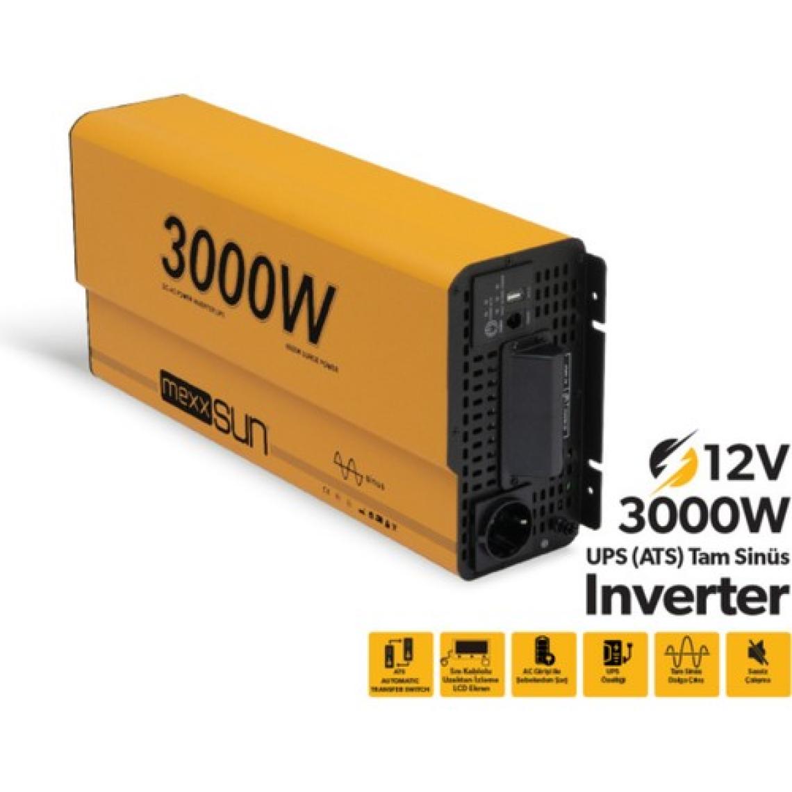 Mexxsun 12V VOLT-3000W Watt Ups Tam Sınüs Inverter ( Ekranlı )