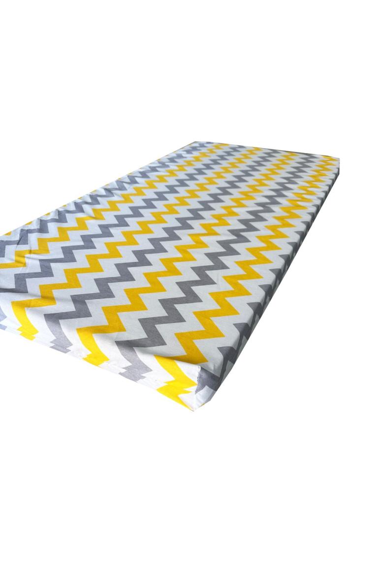 Çocuk Yatağı 60x120x6 Cm Vip Oyun Parkı Sünger Yatak Bebek Yatağı-SARI GRİ ZİKZAK