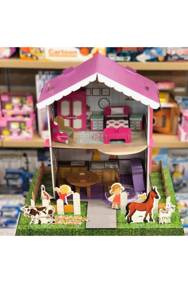Mobilyalı Çiftlik Oyun Evi 3d Karton Maket Evi